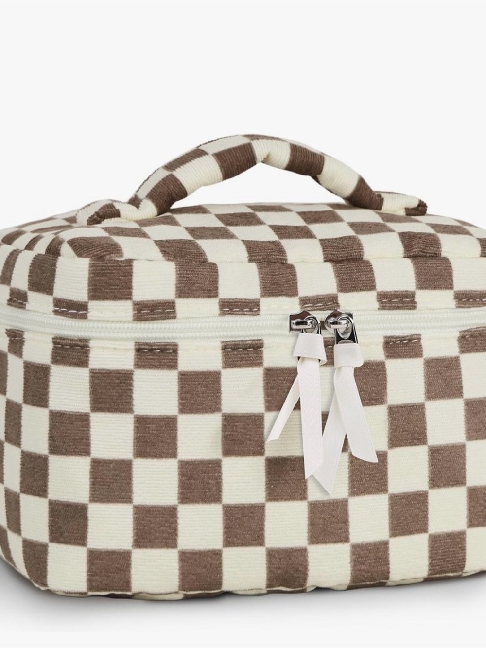 Checkerboard Cosmetic Train Case - Brown & Cream